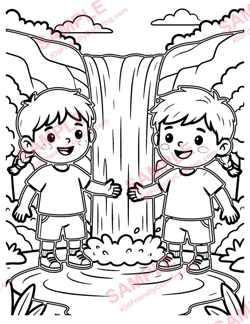Tall Waterfall coloring page preview