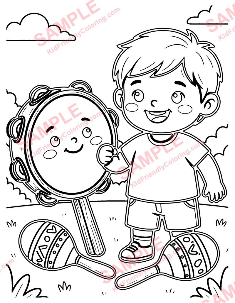 Tambourine and Maracas coloring page preview