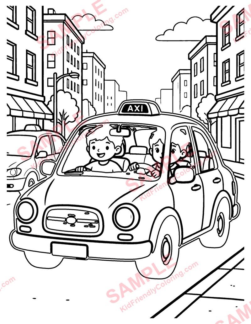 Taxi coloring page preview