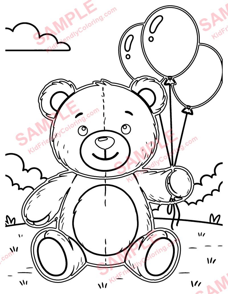 Teddy Balloon coloring page preview