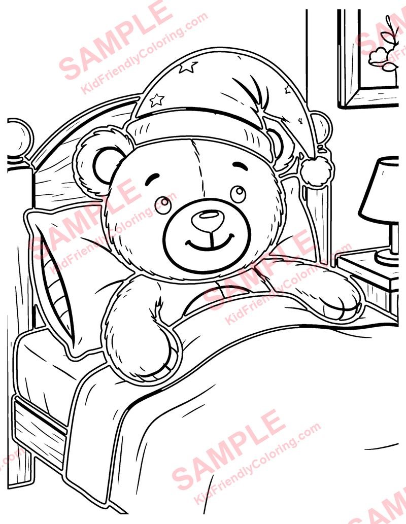 Teddy Bedtime coloring page preview