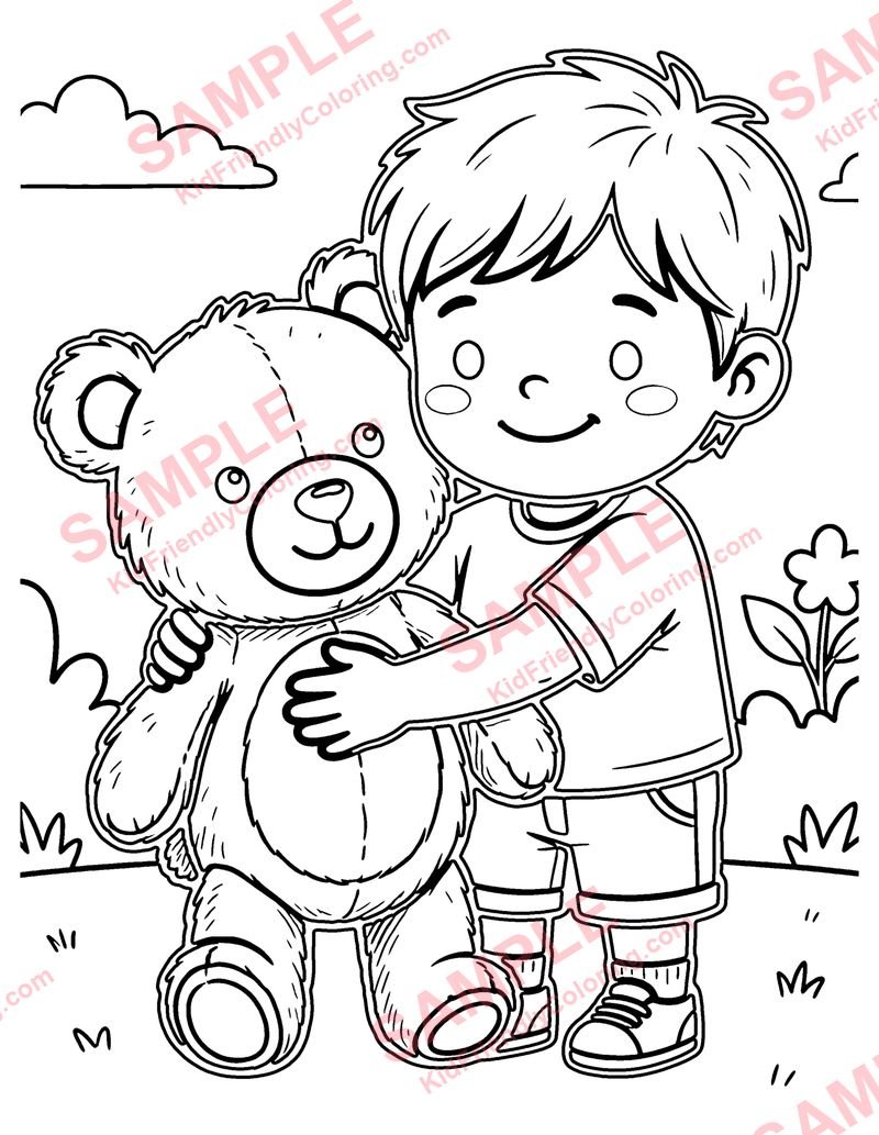 Teddy Hug coloring page preview