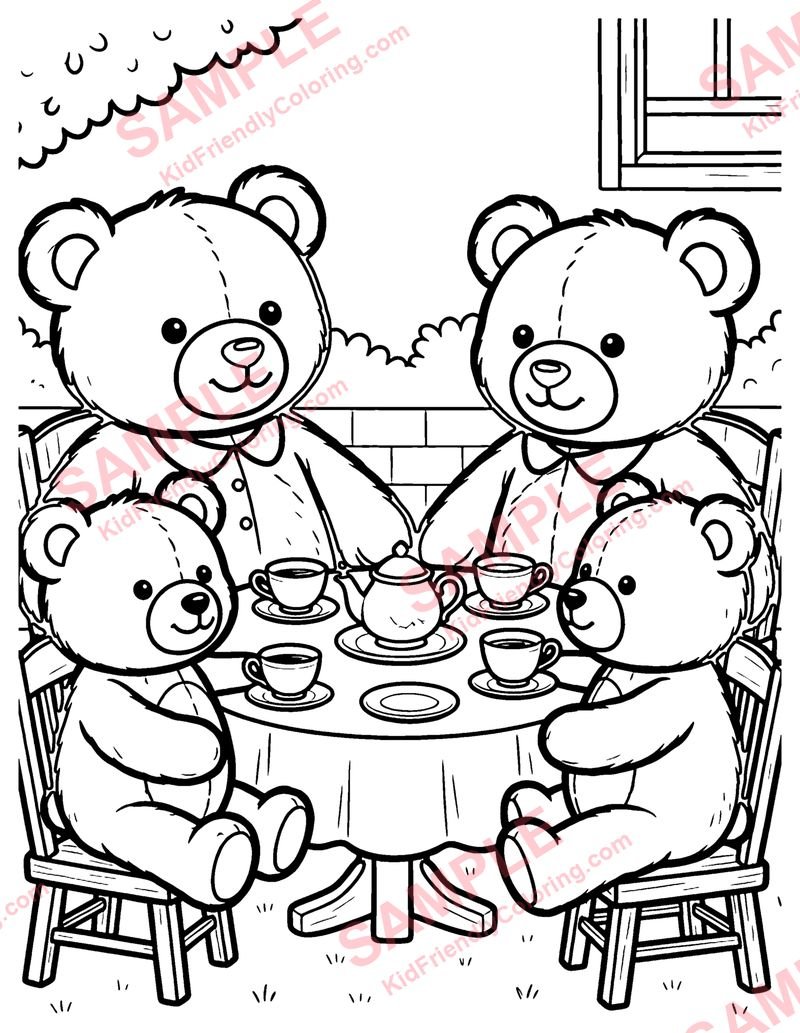 Teddy Tea Party coloring page preview