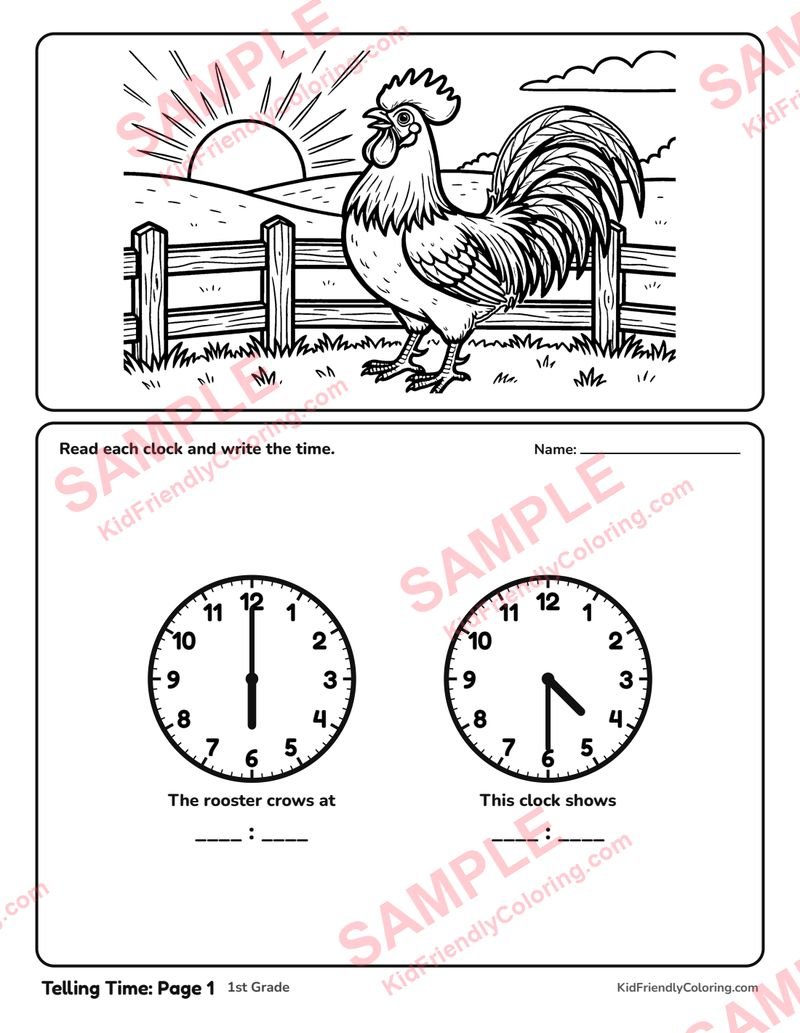 Telling Time: Page 1 coloring page preview