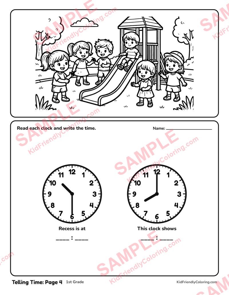 Telling Time: Page 4 coloring page preview