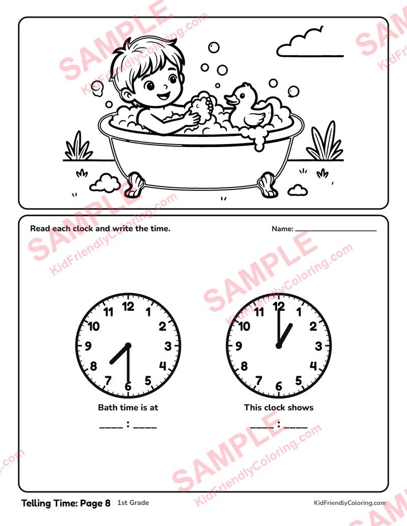Telling Time: Page 8 coloring page preview