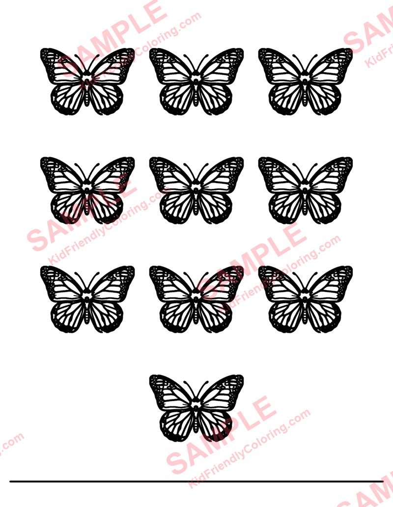 Ten Butterflies coloring page preview