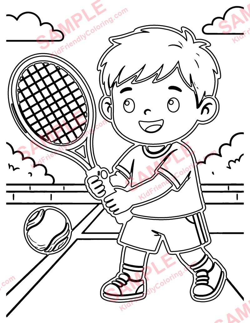 Tennis Ball and Racket coloring page preview