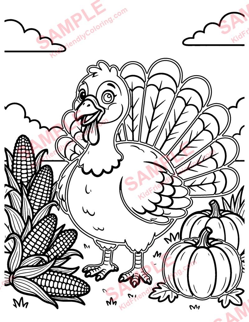 Thanksgiving Turkey coloring page preview