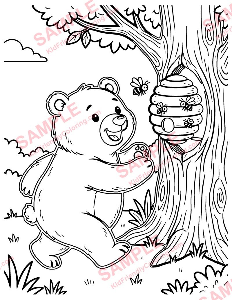 The Bear and the Bees coloring page preview