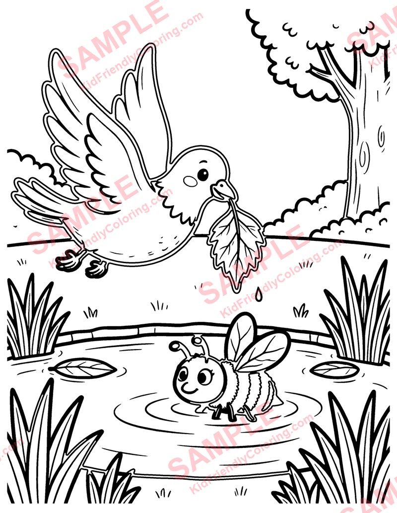 The Bee and the Dove coloring page preview