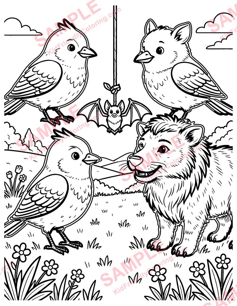 The Birds and the Beasts coloring page preview