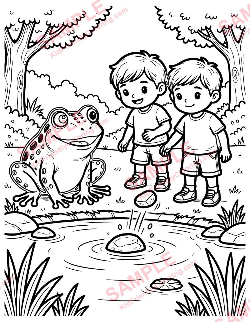 The Boys and the Frogs coloring page preview