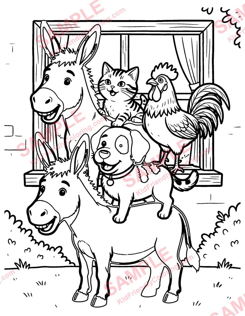 The Bremen Town Musicians coloring page preview