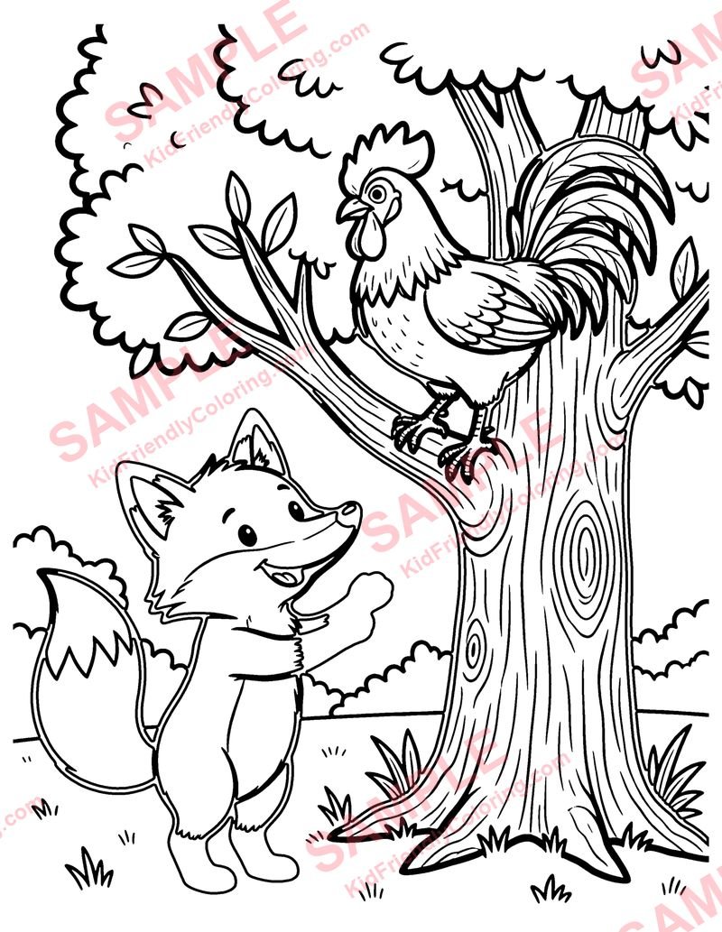 The Cock and the Fox coloring page preview