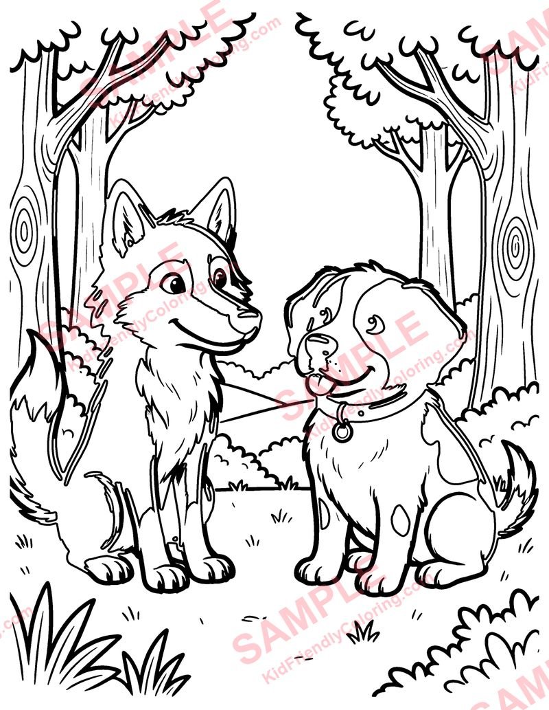 The Dog and the Wolf coloring page preview