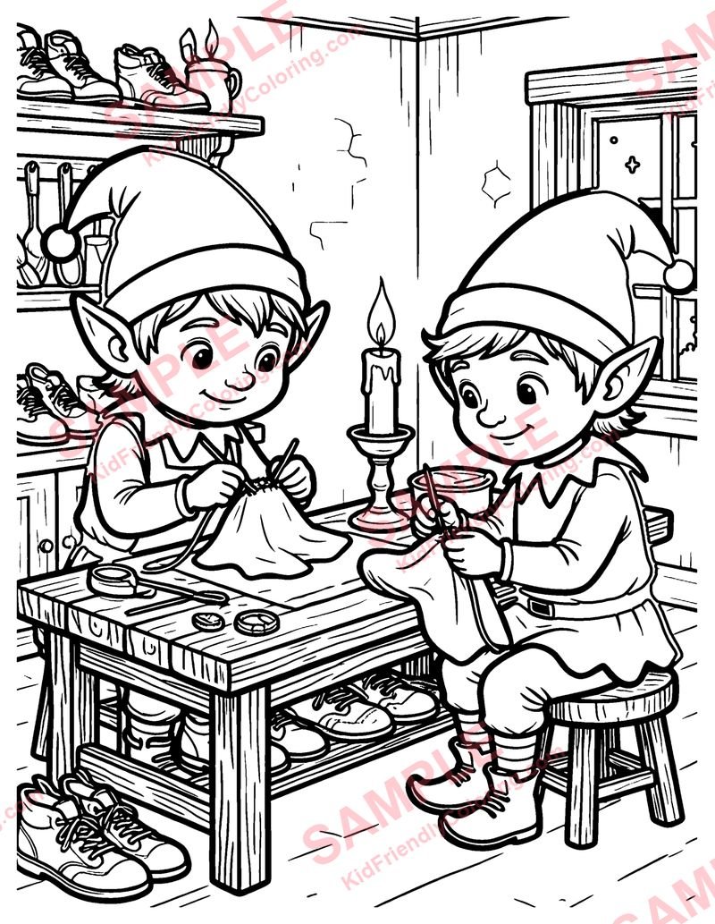 The Elves and the Shoemaker coloring page preview