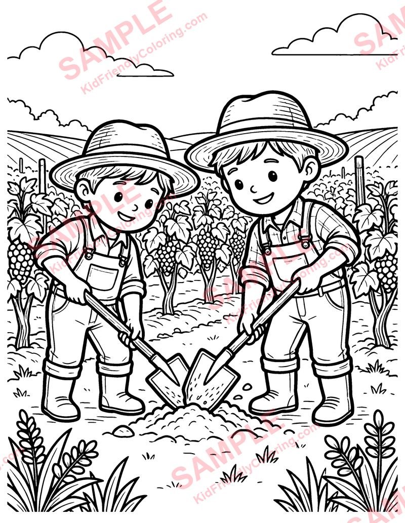 The Farmer and His Sons coloring page preview