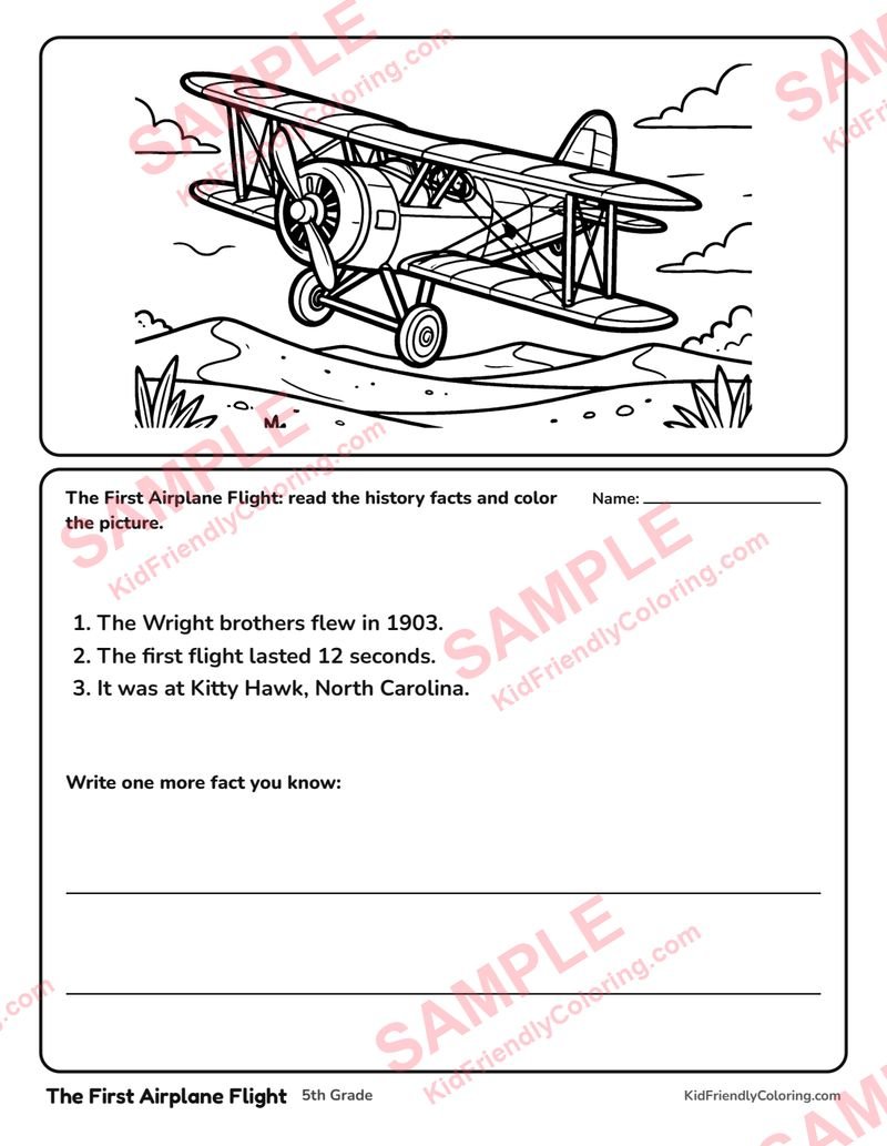 The First Airplane Flight coloring page preview
