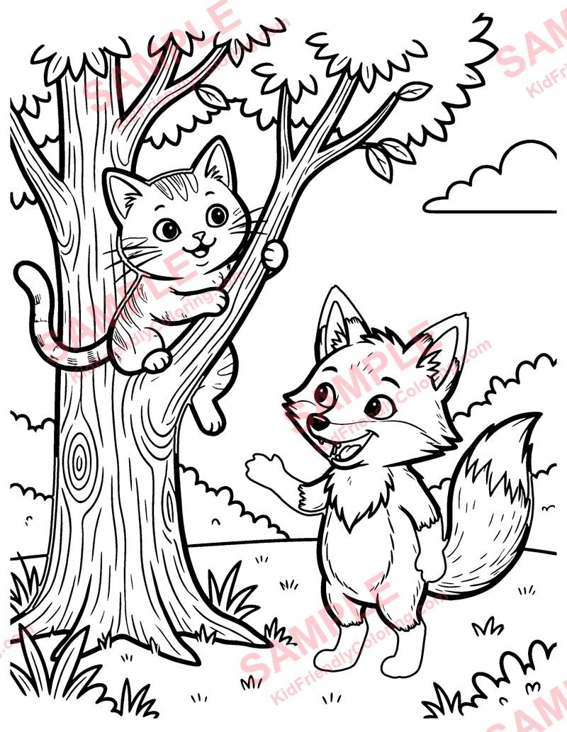 The Fox and the Cat coloring page preview