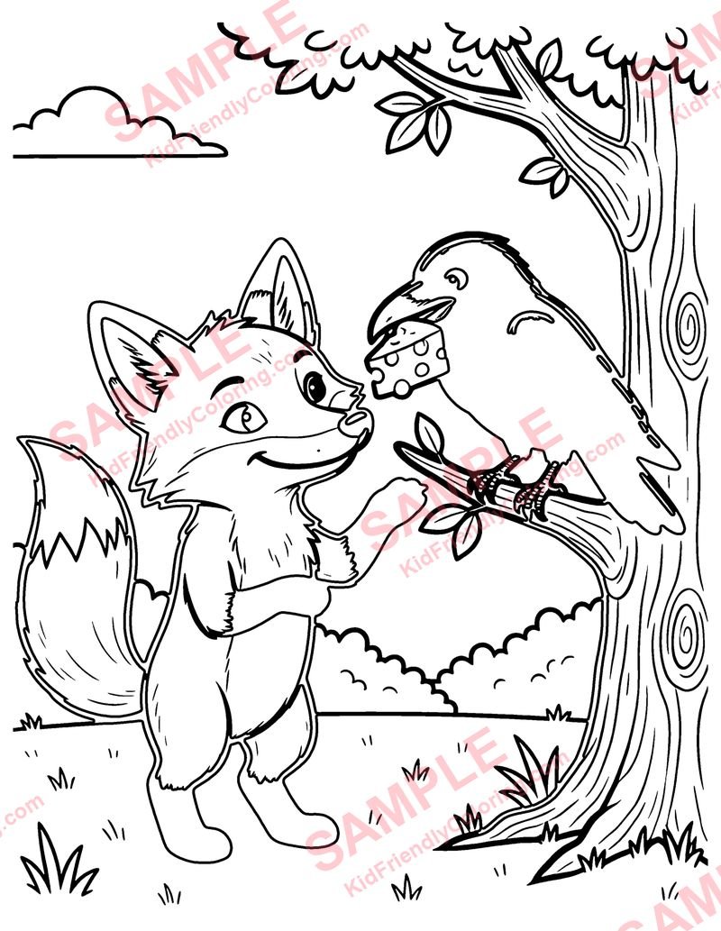 The Fox and the Crow coloring page preview