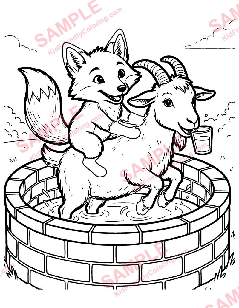 The Fox and the Goat coloring page preview