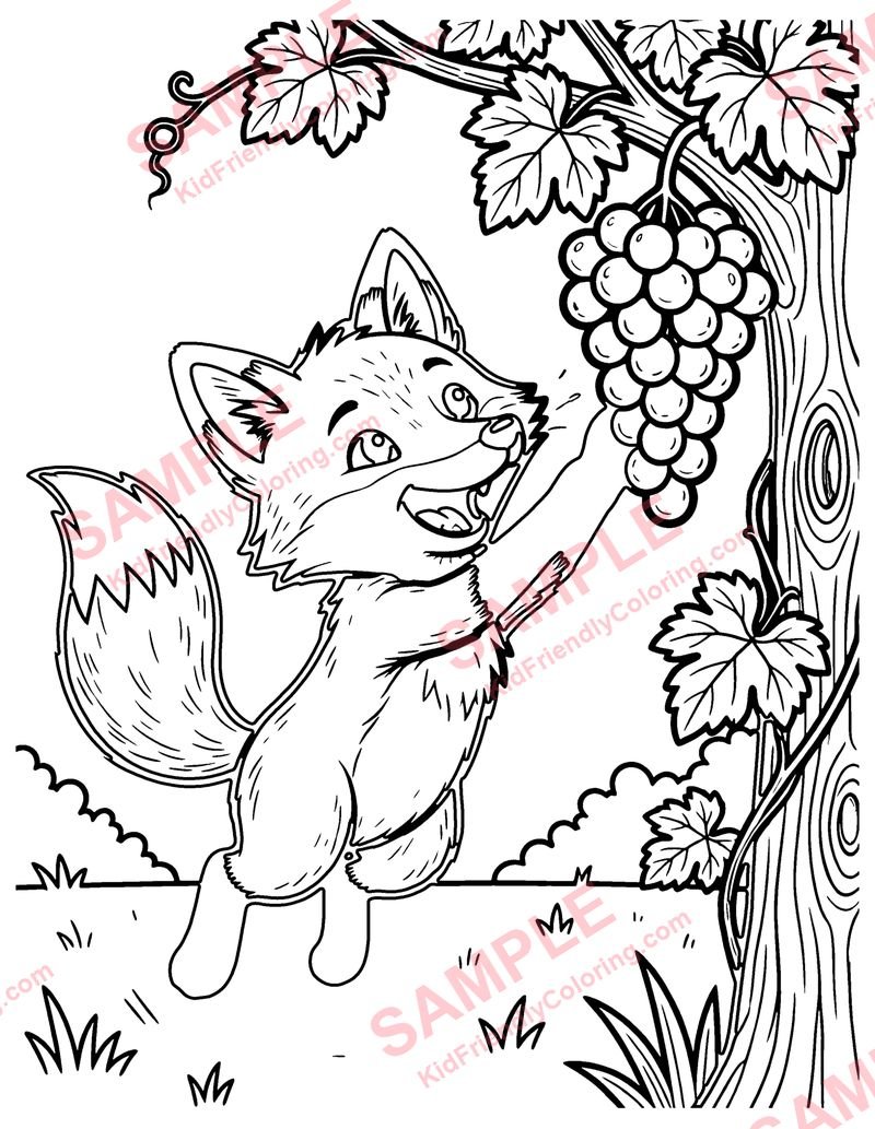 The Fox and the Grapes coloring page preview