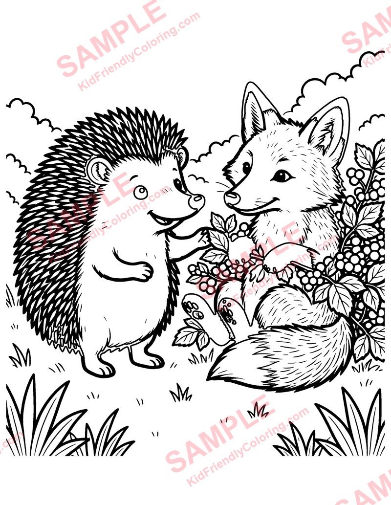 The Fox and the Hedgehog coloring page preview