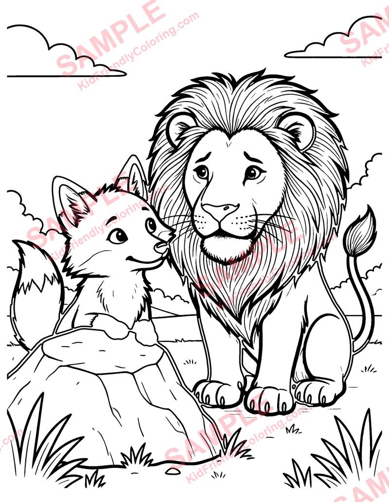 The Fox and the Lion coloring page preview