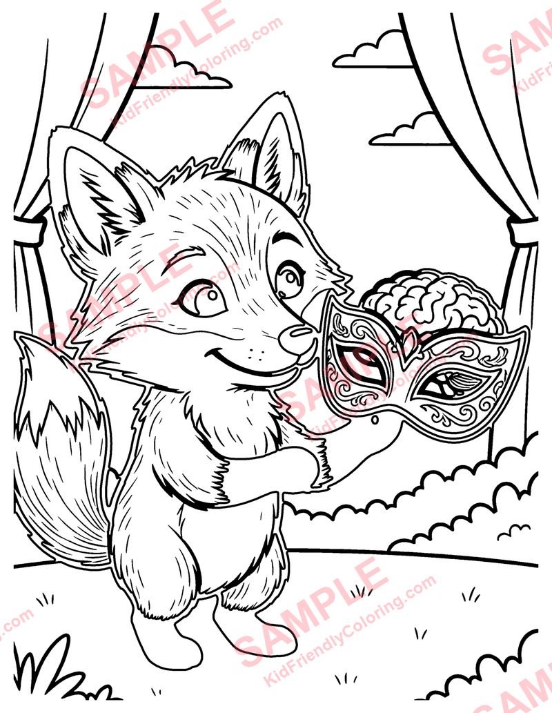 The Fox and the Mask coloring page preview