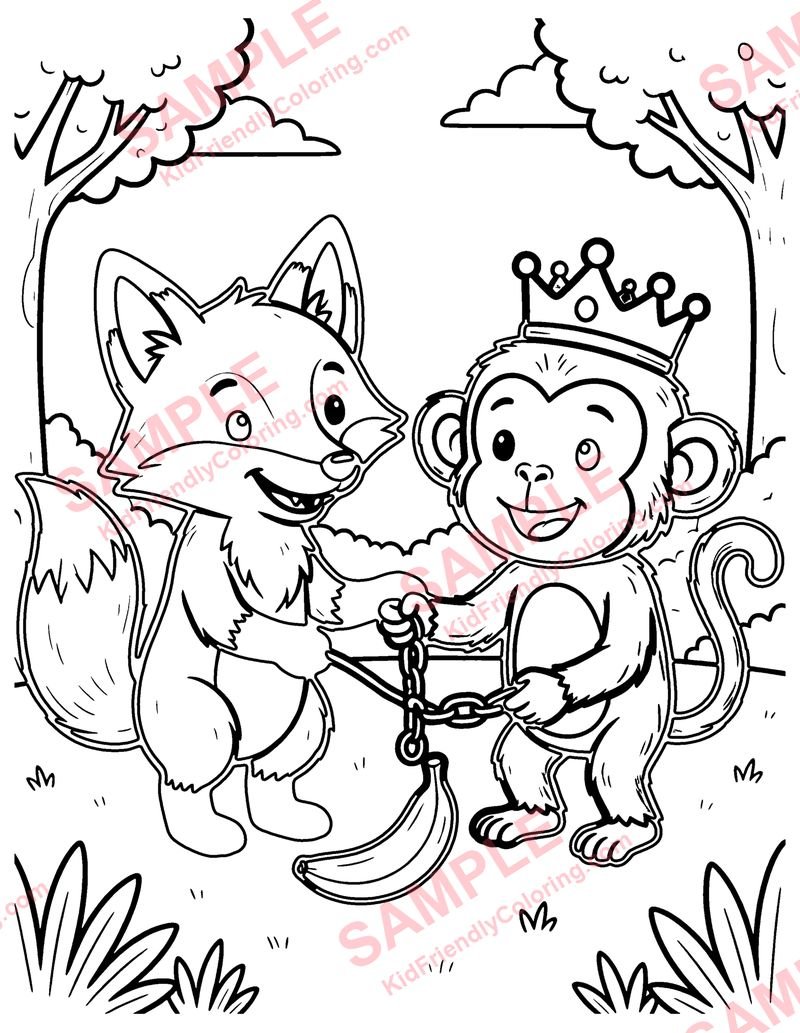 The Fox and the Monkey coloring page preview