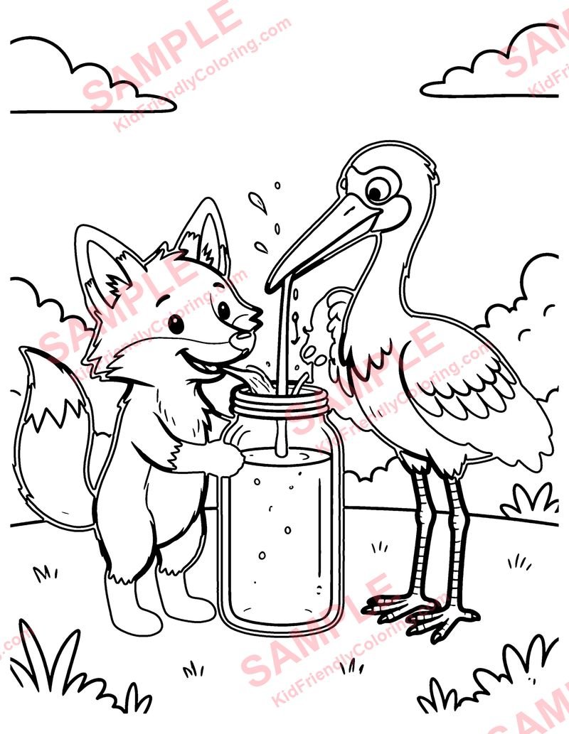 The Fox and the Stork coloring page preview