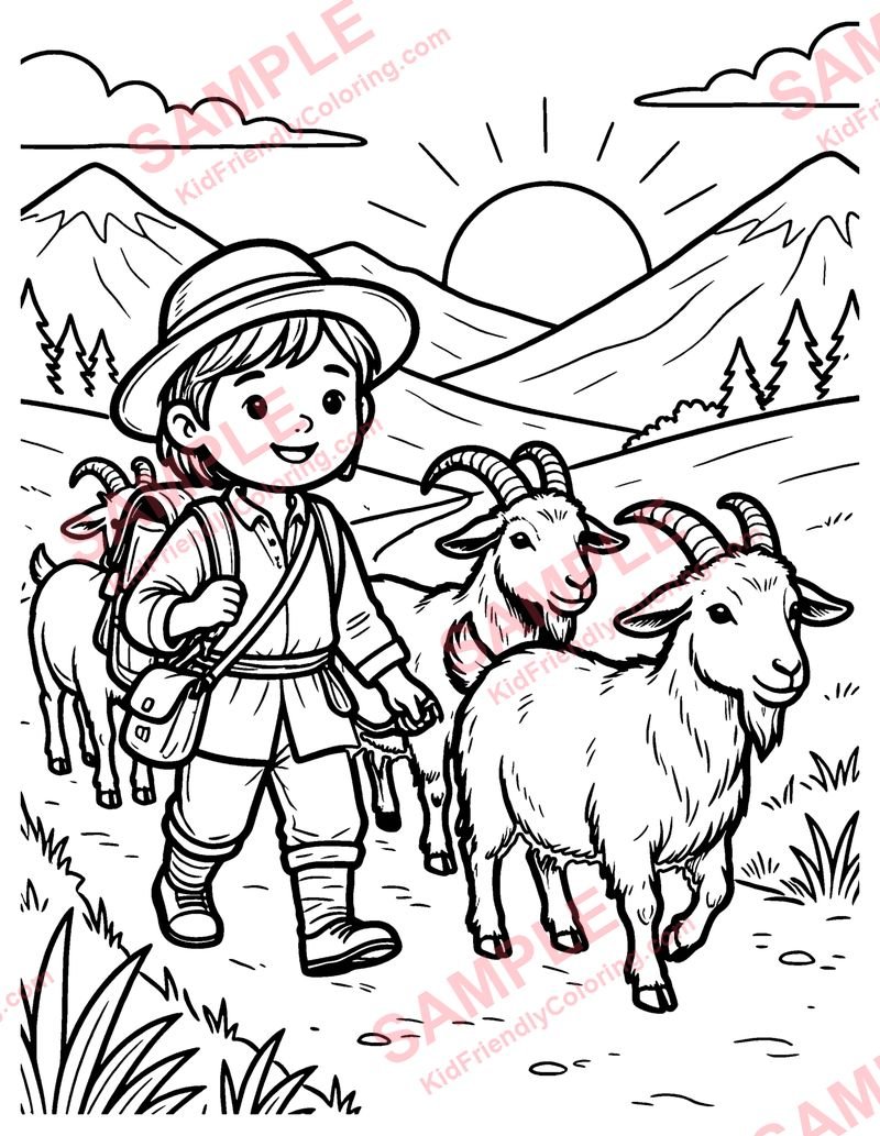 The Goatherd and the Goats coloring page preview