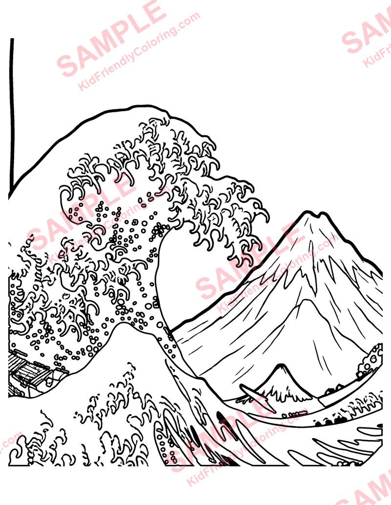 The Great Wave coloring page preview