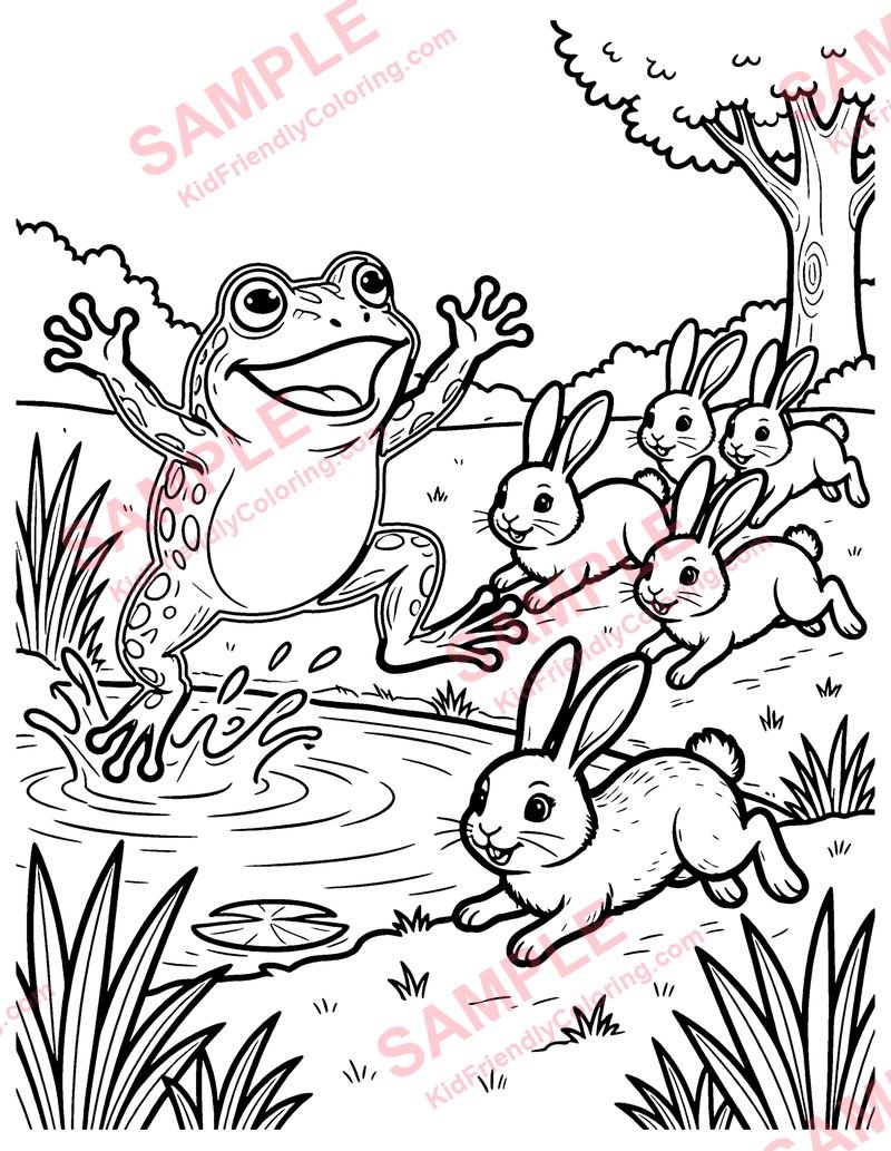 The Hare and the Frogs coloring page preview