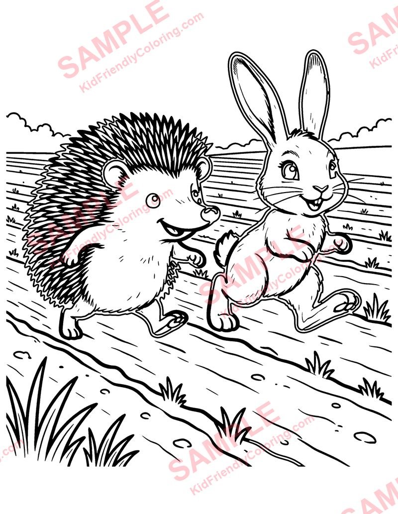 The Hedgehog and the Hare coloring page preview