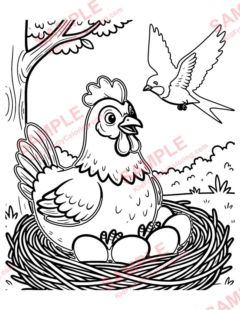 The Hen and the Swallow coloring page preview