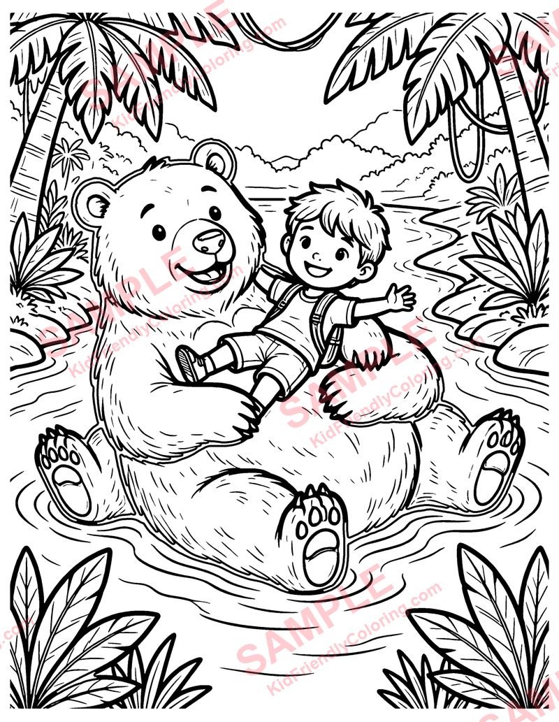 The Jungle Boy and the Bear coloring page preview