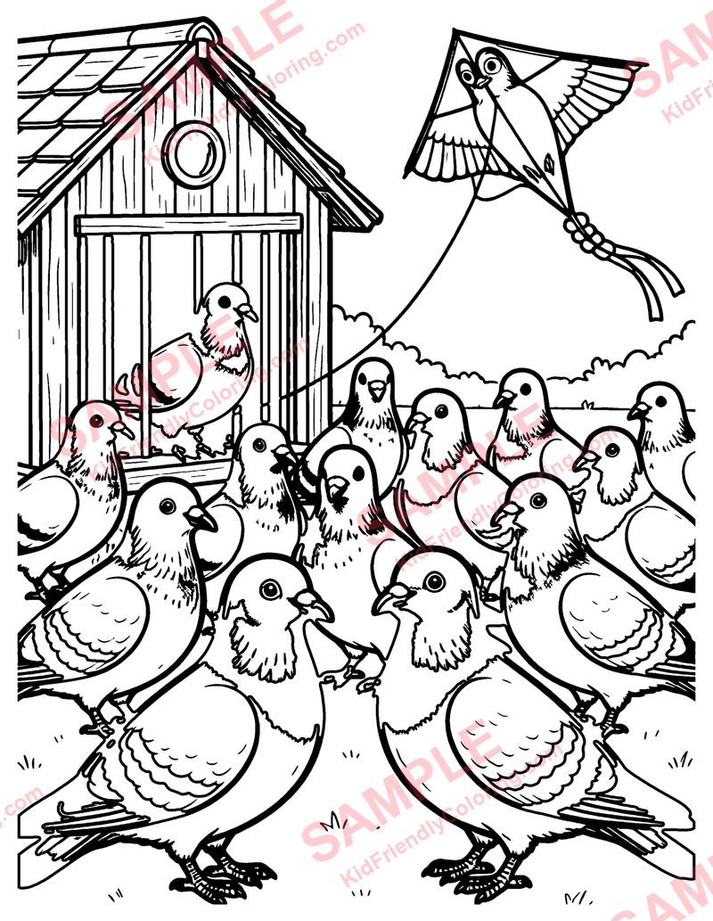 The Kite and the Pigeons coloring page preview