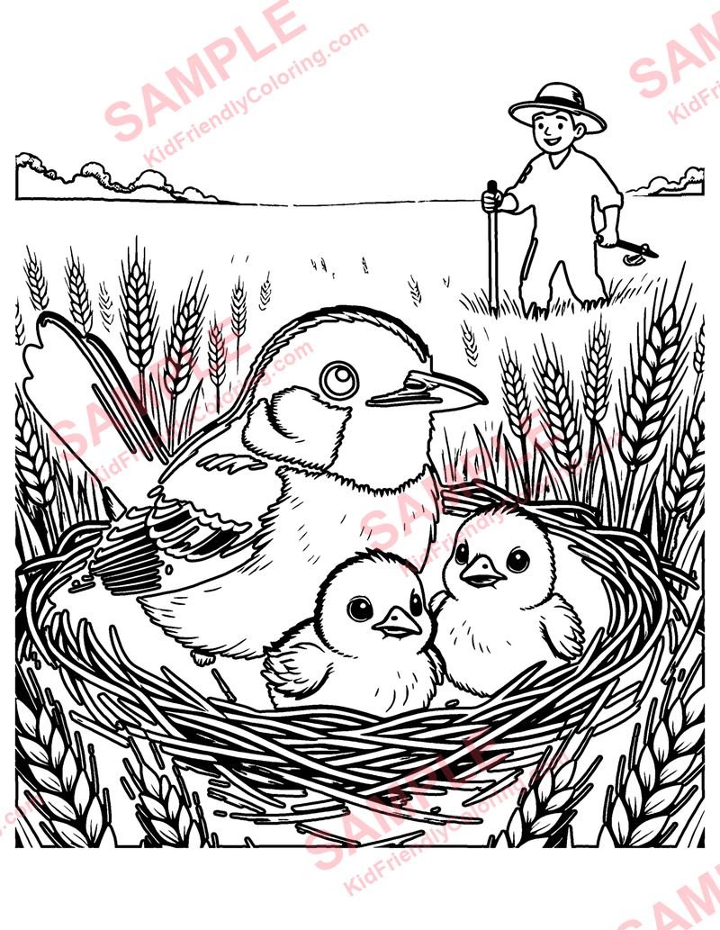 The Lark and Her Young Ones coloring page preview