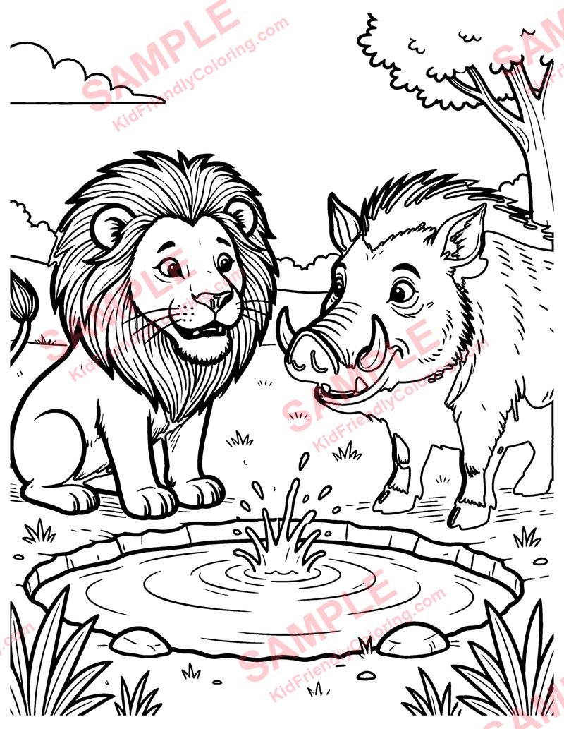 The Lion and the Boar coloring page preview