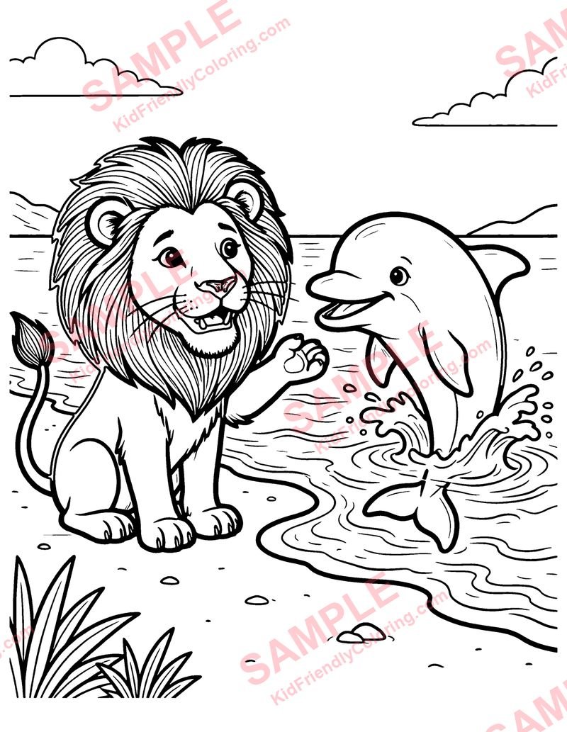 The Lion and the Dolphin coloring page preview