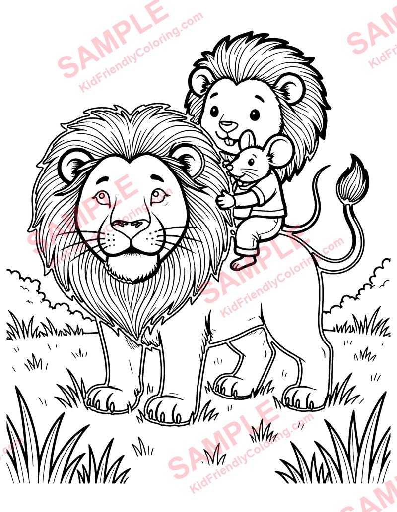 The Lion and the Mouse Become Friends coloring page preview