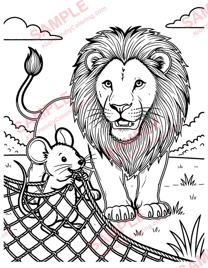 The Lion and the Mouse coloring page preview