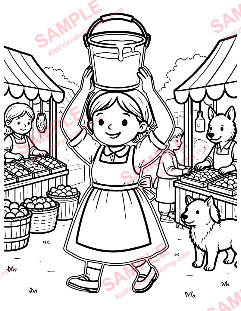 The Milkmaid and Her Pail coloring page preview