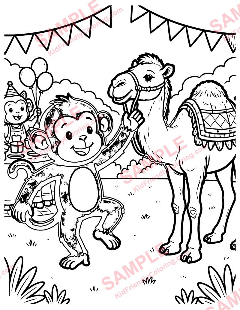 The Monkey and the Camel coloring page preview