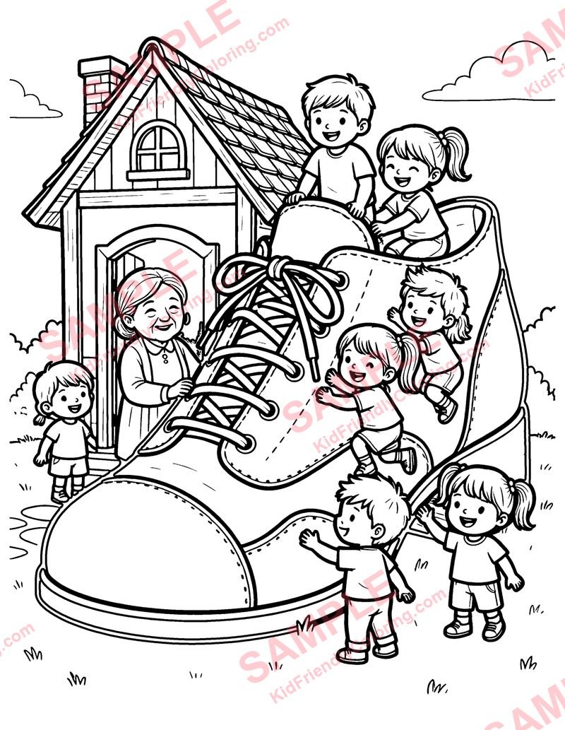 The Old Woman Who Lived in a Shoe coloring page preview