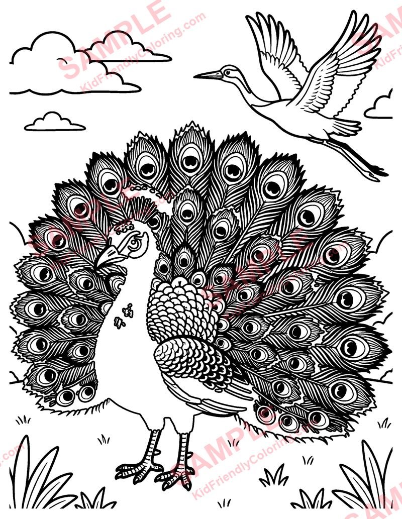The Peacock and the Crane coloring page preview