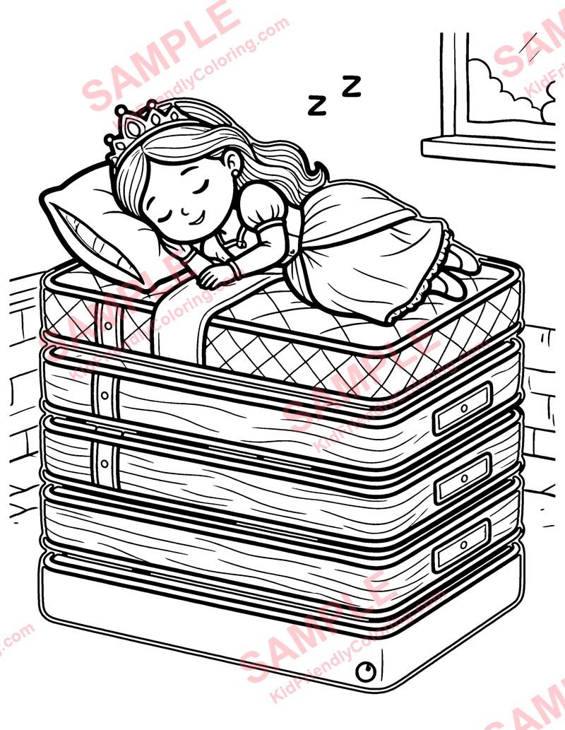 The Princess and the Pea coloring page preview