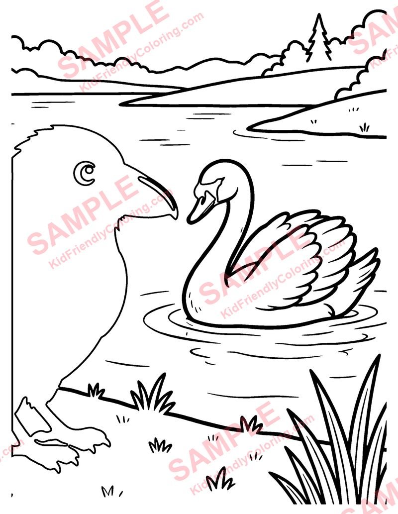 The Raven and the Swan coloring page preview